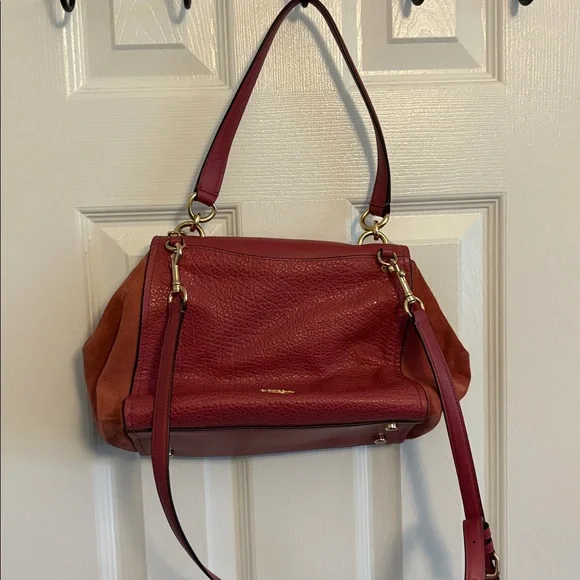 Coach Pink Rouge Faye Crossbody Bag with Top Handle Mixed Material Suede Leather - Picture 14 of 14